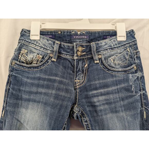 Vigoss The Chelsea Capri Jeans 1 Blue W29 L19 Thick Stitching Straight Leg Denim - Picture 4 of 12